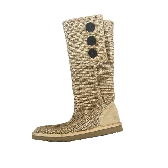 Ugg Boots Womens Size 6 Cardy Tan Brown Tall Button Winter Warm Excellent Used - Picture 2 of 8